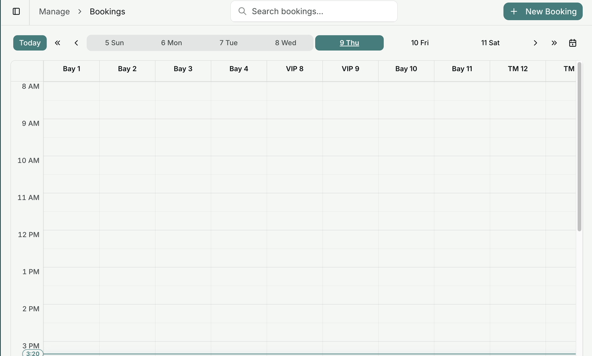 Golf O'Clock multi-bay booking calendar